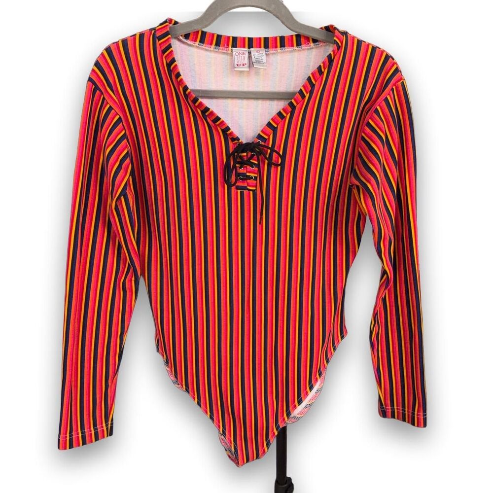 Vintage 90s One Step Up Rainbow Striped bodysuit size L